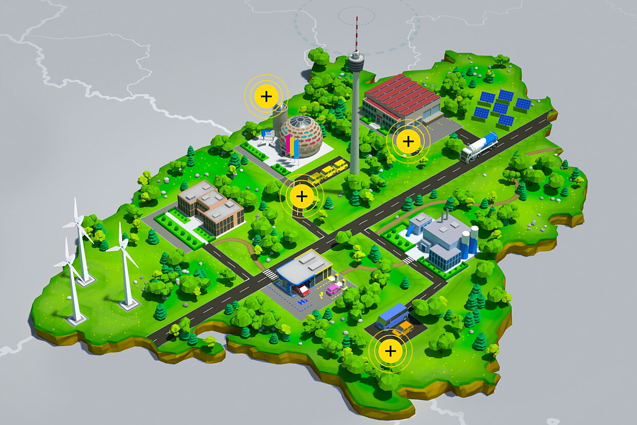 Illustration einer 3D-Ansicht von Baden-Württemberg