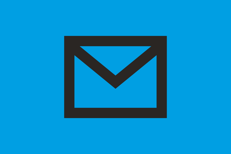 Symbol eines Briefumschlages auf blauem Hintergrund. Bei Klick darauf gelangt man zur Newsletter-Anmeldung.