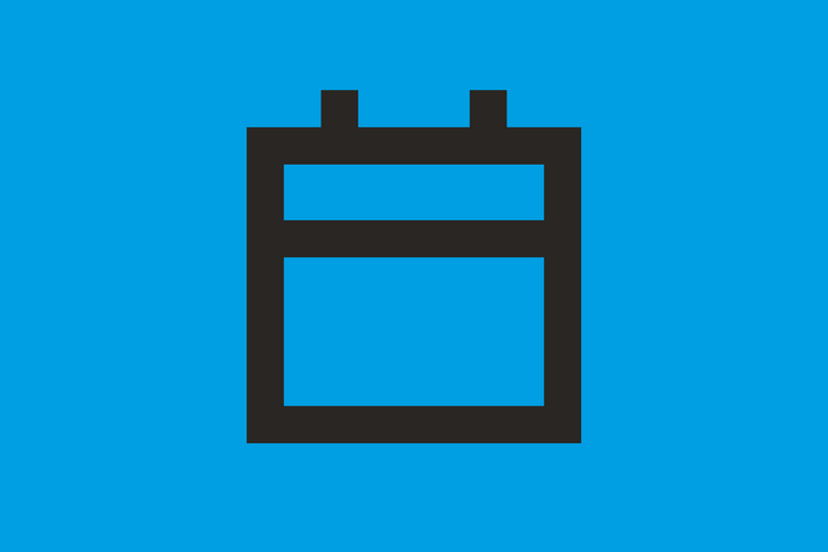 Symbol eines Terminkalenders auf blauem Hintergrund. Bei Klick darauf gelangt man zum Veranstaltungskalender.