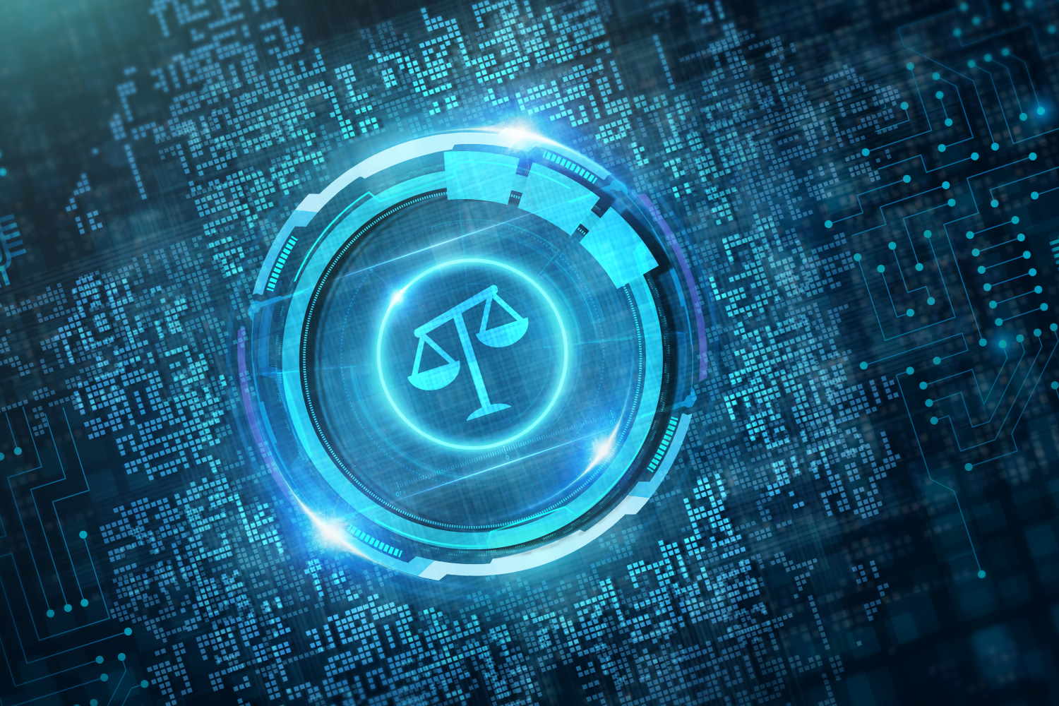 Runder Kreis mit einer Rechtswaage auf Motherboard Speicherplatine
