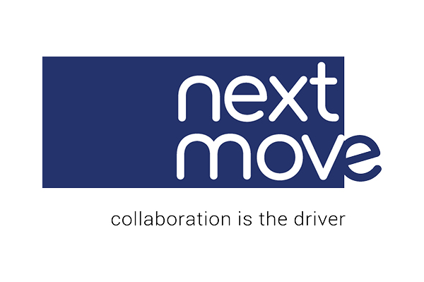 Ein Logo mit der Aufschrift Next move- Collaboration is the driver